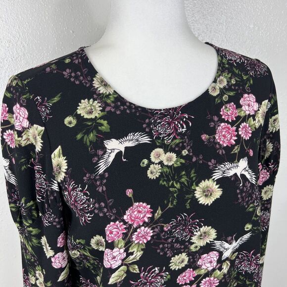 Kensie Blouse Women Extra Small Black Pink Floral All Over Print Long Sleeve - Picture 6 of 13